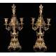 Elegant Pair of Antique Bronze Candlesticks. France, XIX Century