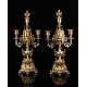 Elegant Pair of Antique Bronze Candlesticks. France, XIX Century