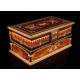 Beautiful Antique Jewelry Box in Modernist Style and Marquetry. France, Circa 1900