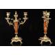 Nice Pair of Mahogany and Gilded Brass Candlesticks. France, Circa 1900