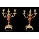 Nice Pair of Mahogany and Gilded Brass Candlesticks. France, Circa 1900