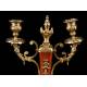 Nice Pair of Mahogany and Gilded Brass Candlesticks. France, Circa 1900