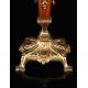 Nice Pair of Mahogany and Gilded Brass Candlesticks. France, Circa 1900