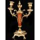 Nice Pair of Mahogany and Gilded Brass Candlesticks. France, Circa 1900