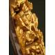 Exotic Chinese Carving in Solid Wood Gilded, Handmade. 1950's-60's