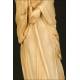 Chinese Ivory Figure. 1920. Hand Carved. Wooden Stand with Certificate.