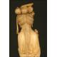 Chinese Ivory Figure. 1920. Hand Carved. Wooden Stand with Certificate.