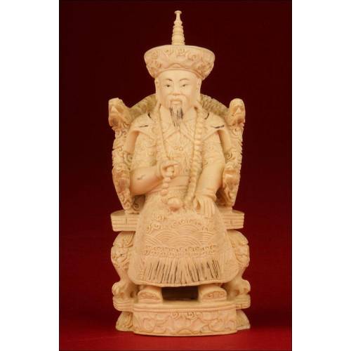 Chinese Emperor in Ivory. Profusely Hand Carved. XIX Century.