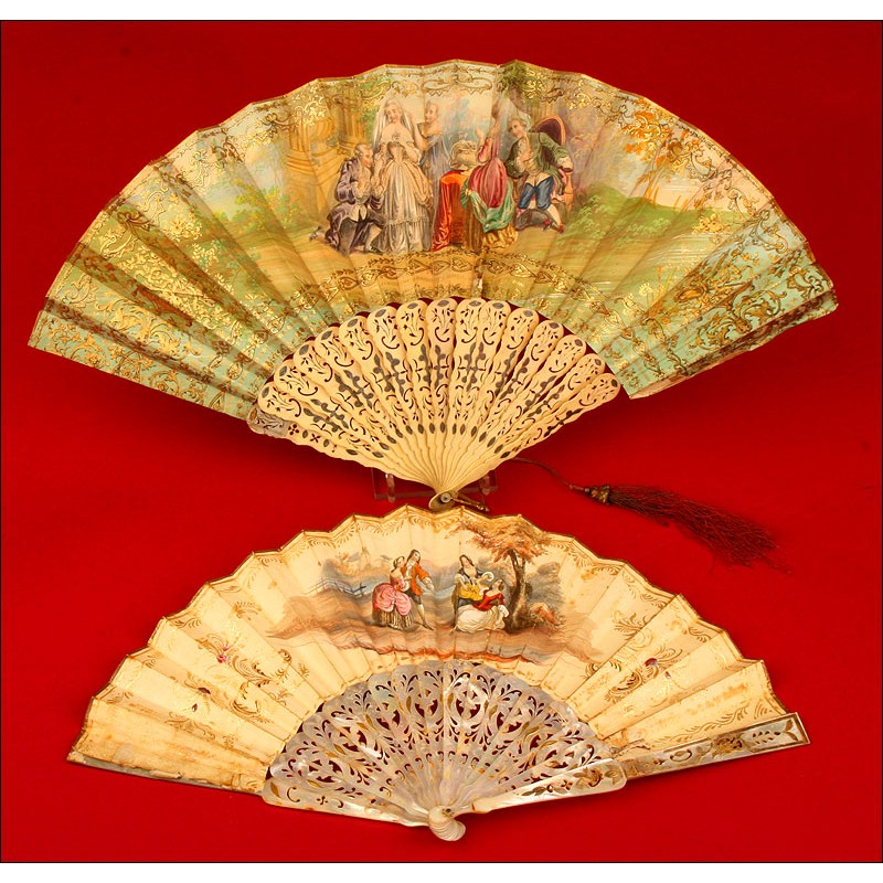 Pair of Precious Hand Lighted Fans, made in the 19th century.